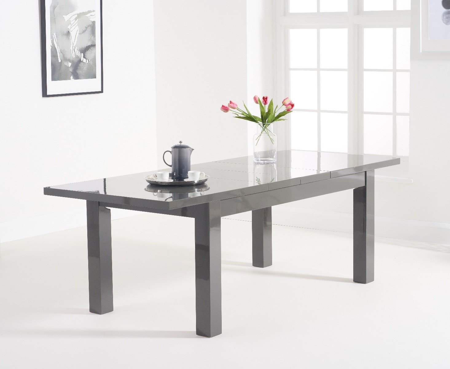 Product photograph of Extending Seattle 160cm Dark Grey High Gloss Dining Table from Oak Furniture Superstore