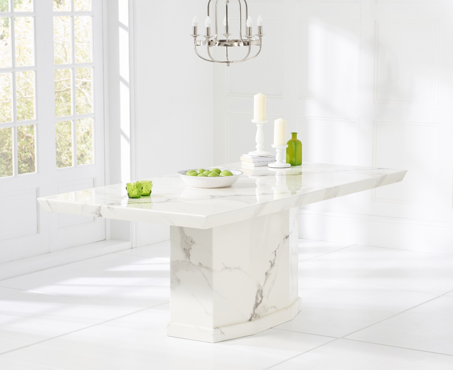 Product photograph of Carvelle 200cm White Pedestal Marble Dining Table from Oak Furniture Superstore