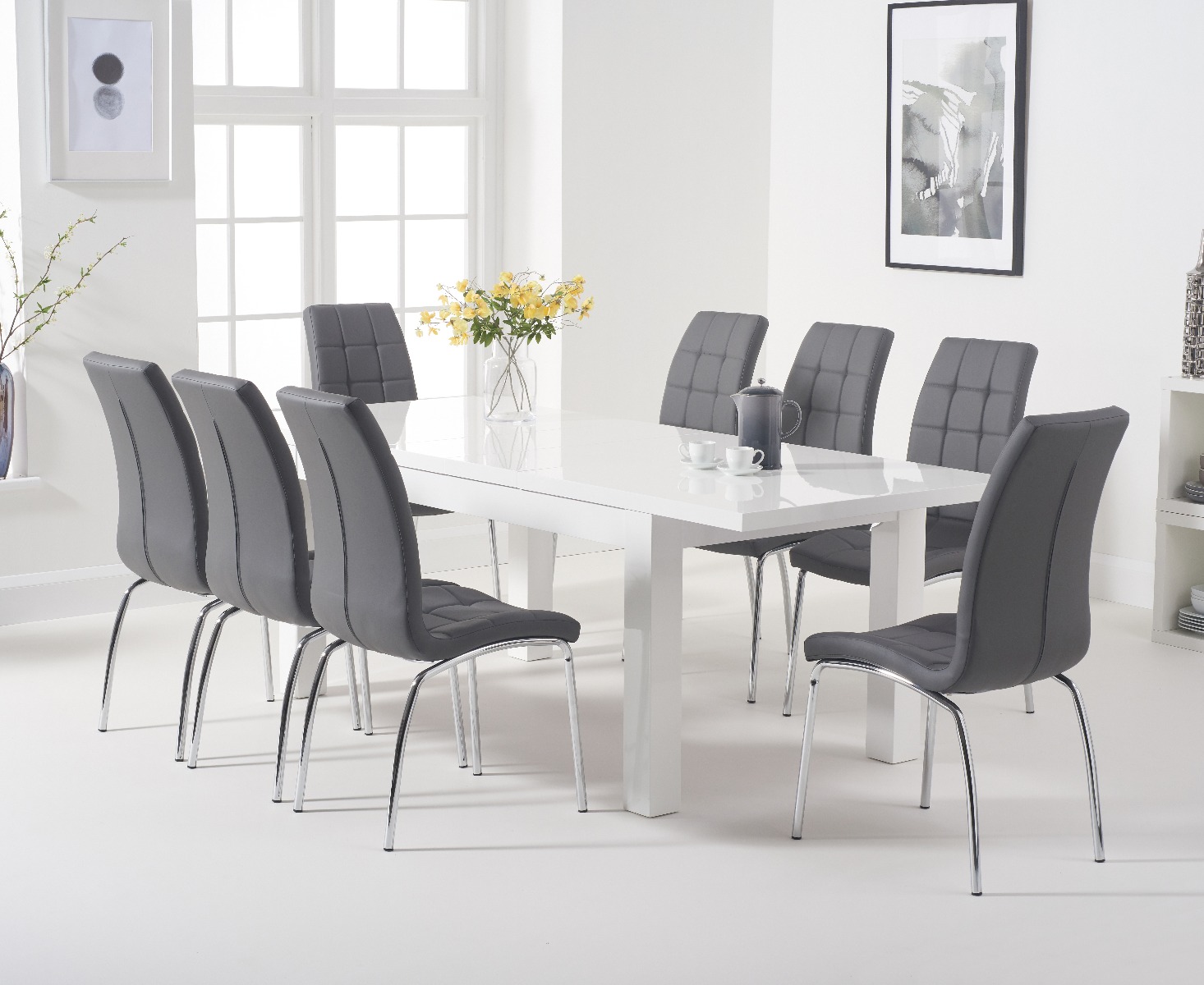 Atlanta White Gloss 160220cm Extending Dining Table With 6 Red Enzo Chairs