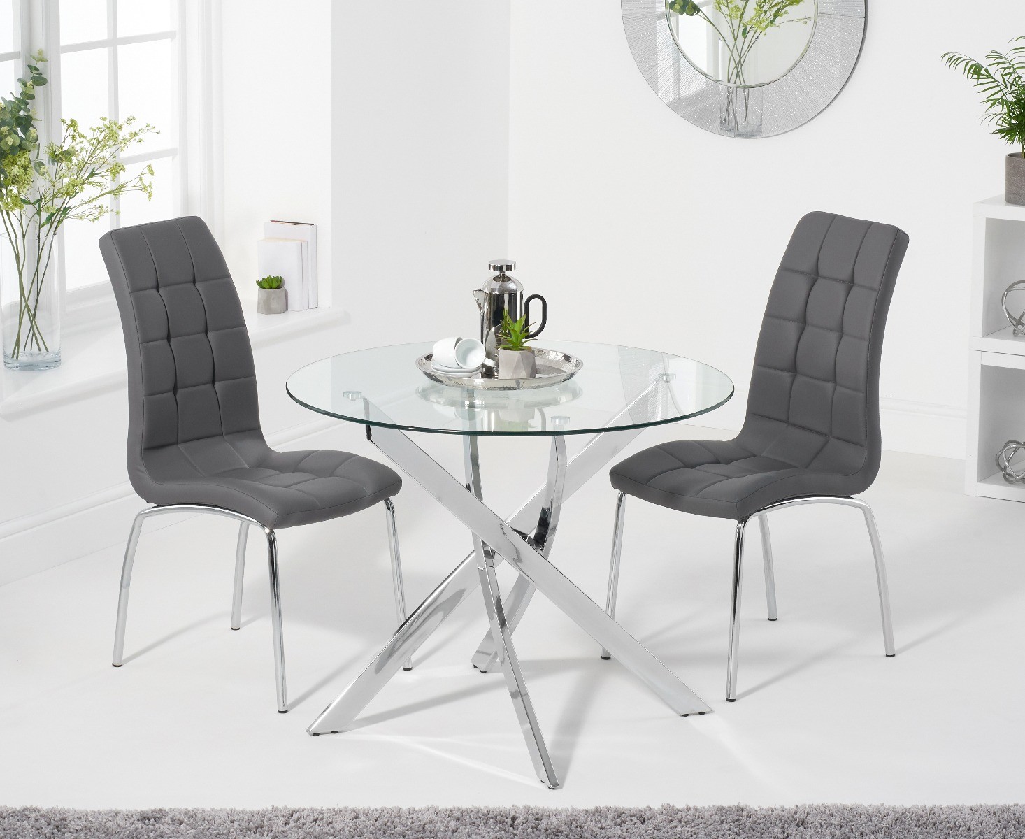 Denver 95cm Glass Dining Table With 2 Black Enzo Chairs