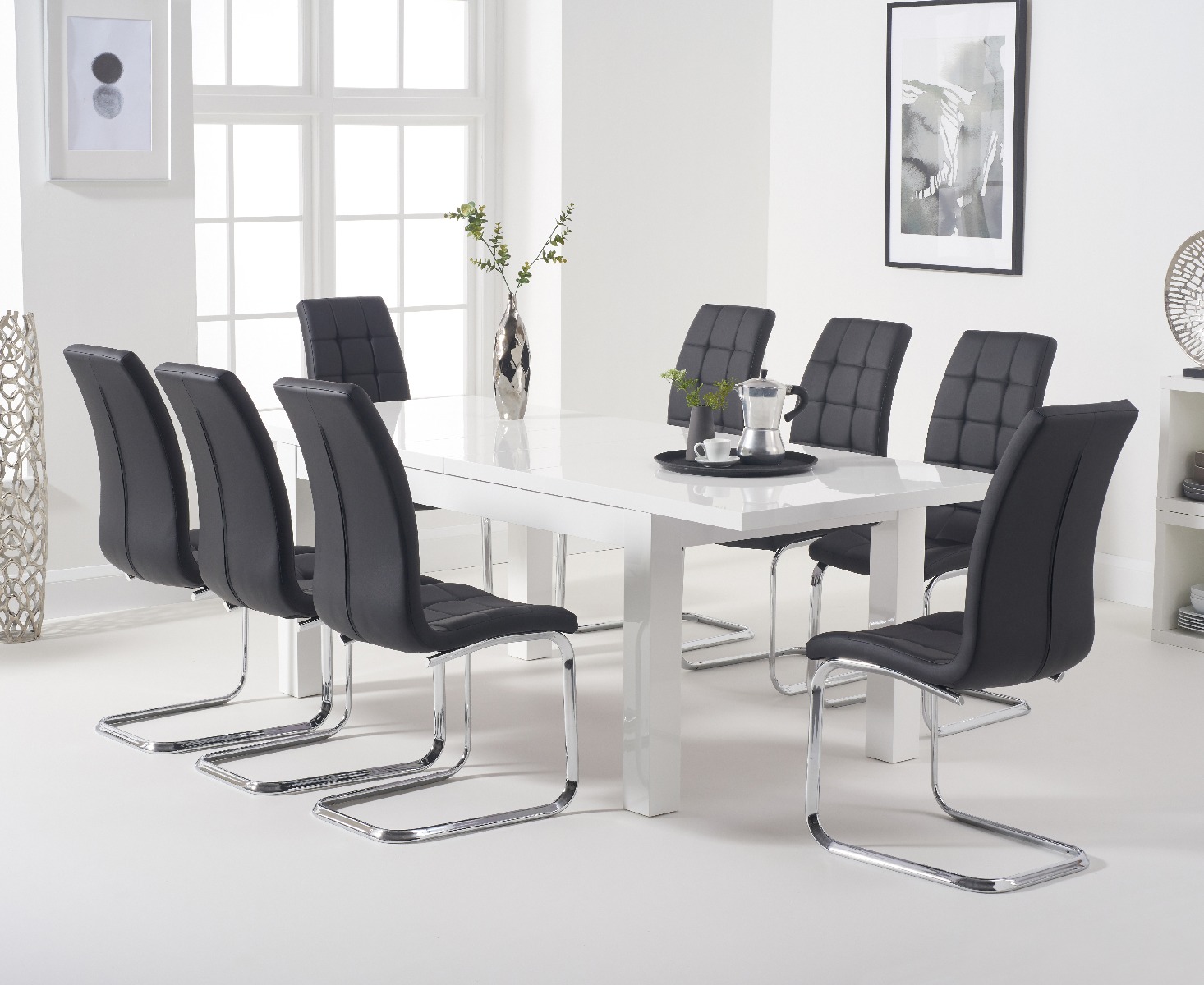 Atlanta White Gloss 160220cm Extending Dining Table With 10 Grey Vigo Chairs