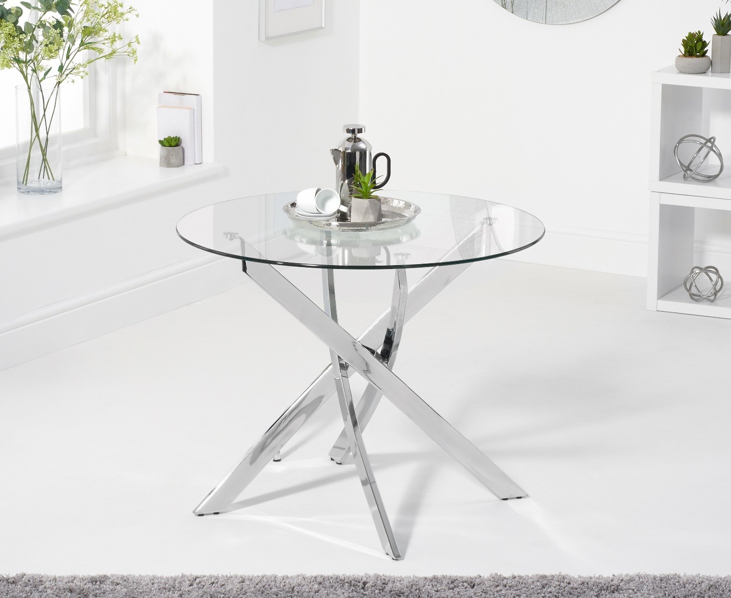 Product photograph of Denver 95cm Round Glass Dining Table from Oak Furniture Superstore
