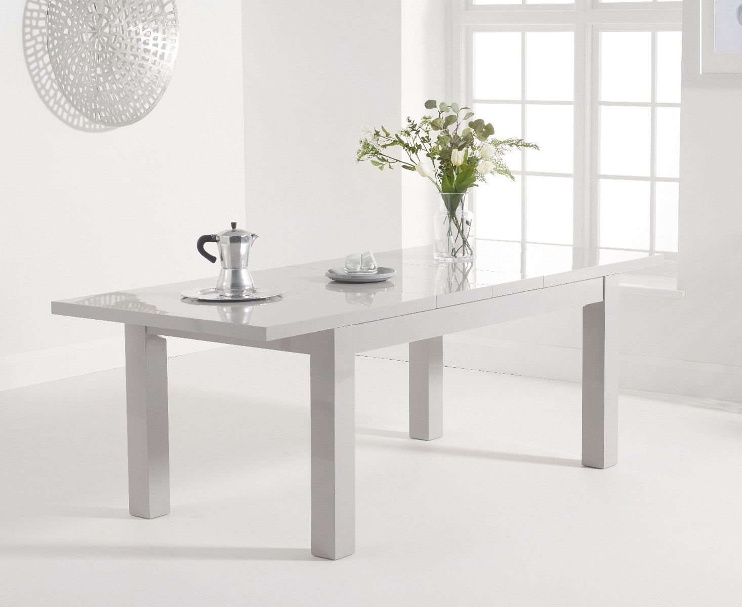 Product photograph of Extending Seattle 160cm Light Grey High Gloss Dining Table from Oak Furniture Superstore