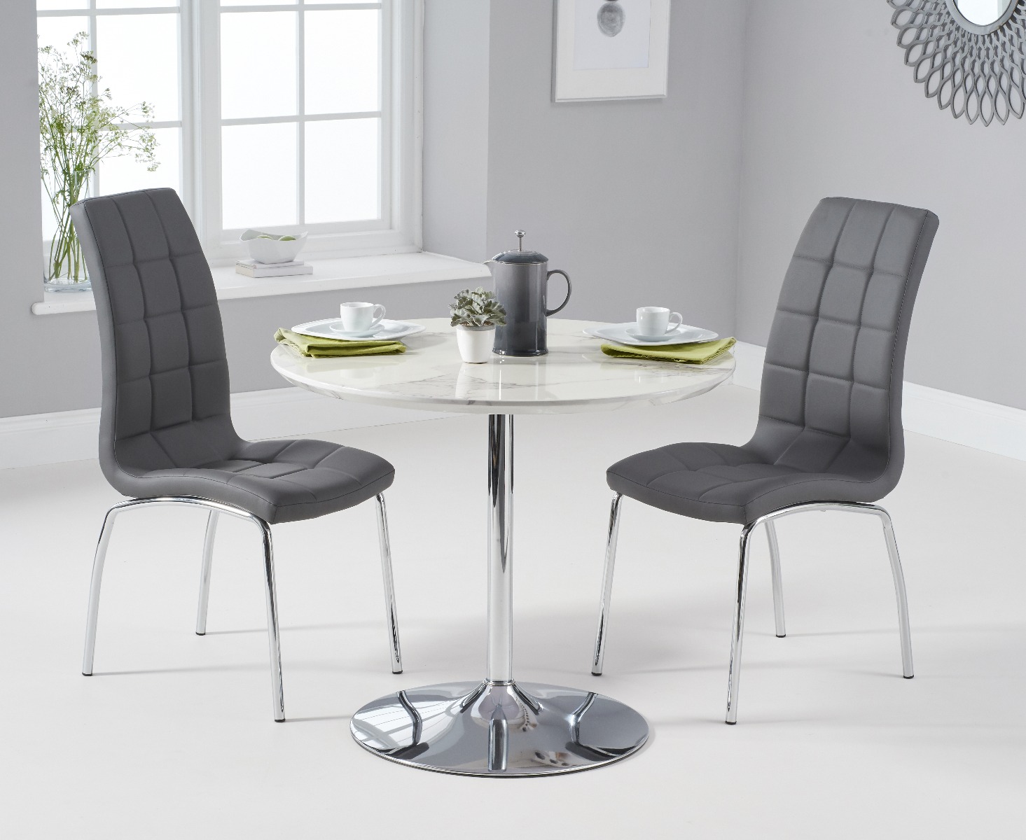 Delaney 90cm Round High Gloss Carrera Grey Dining Table With