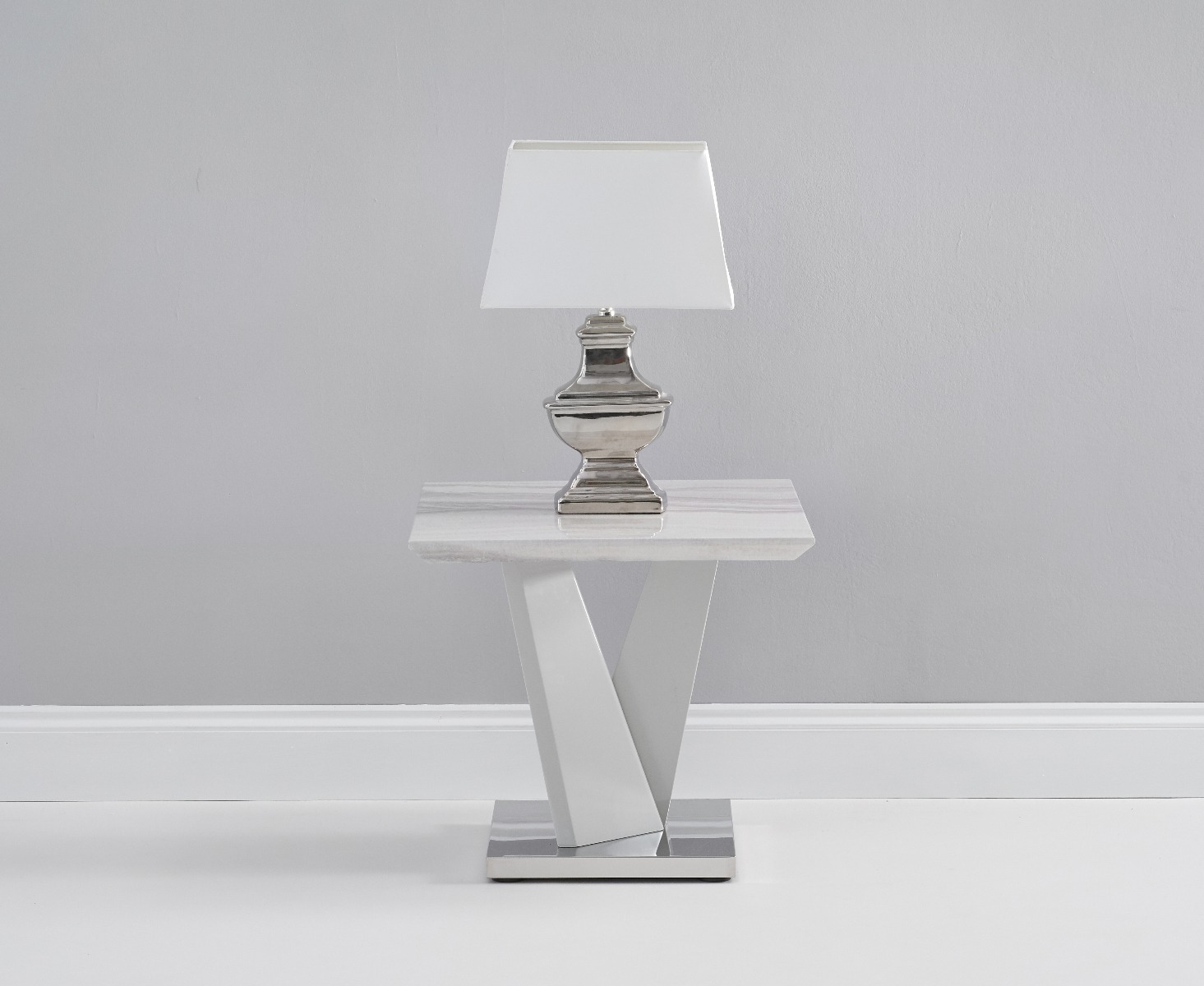 Reims Marble Effect Carrera Light Grey Side Table