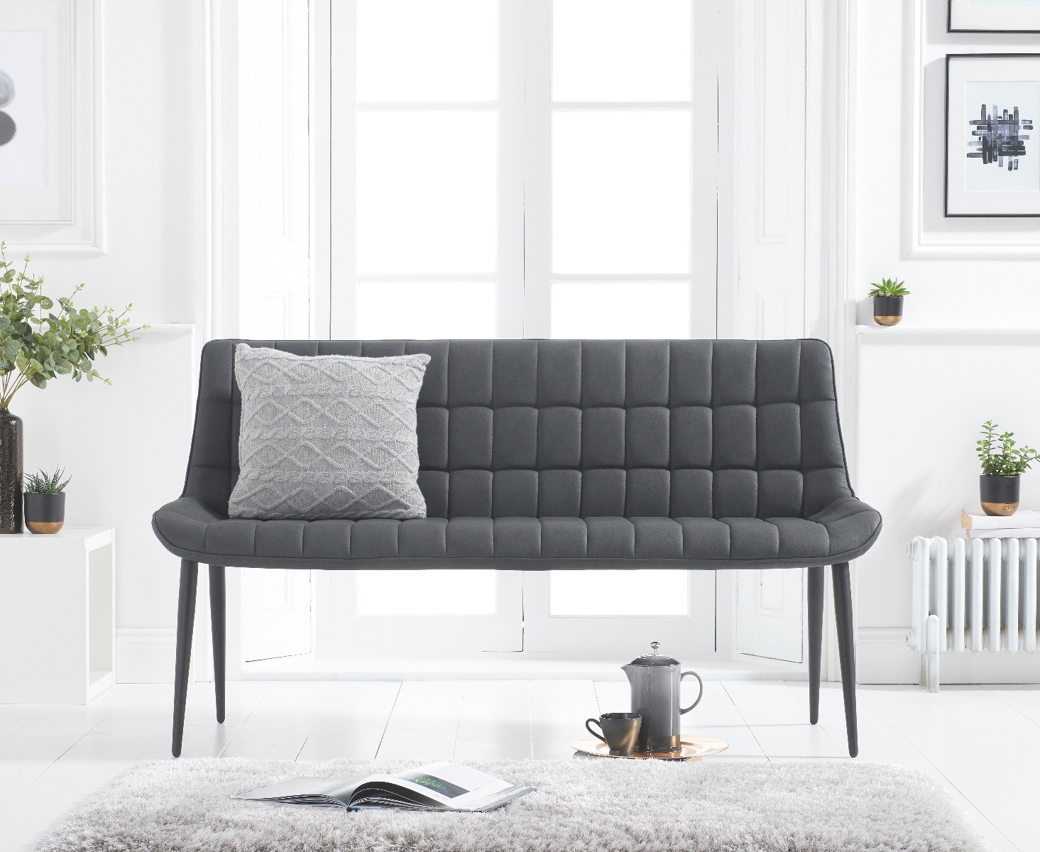 Product photograph of Heidi Grey Faux Leather Bench from Oak Furniture Superstore