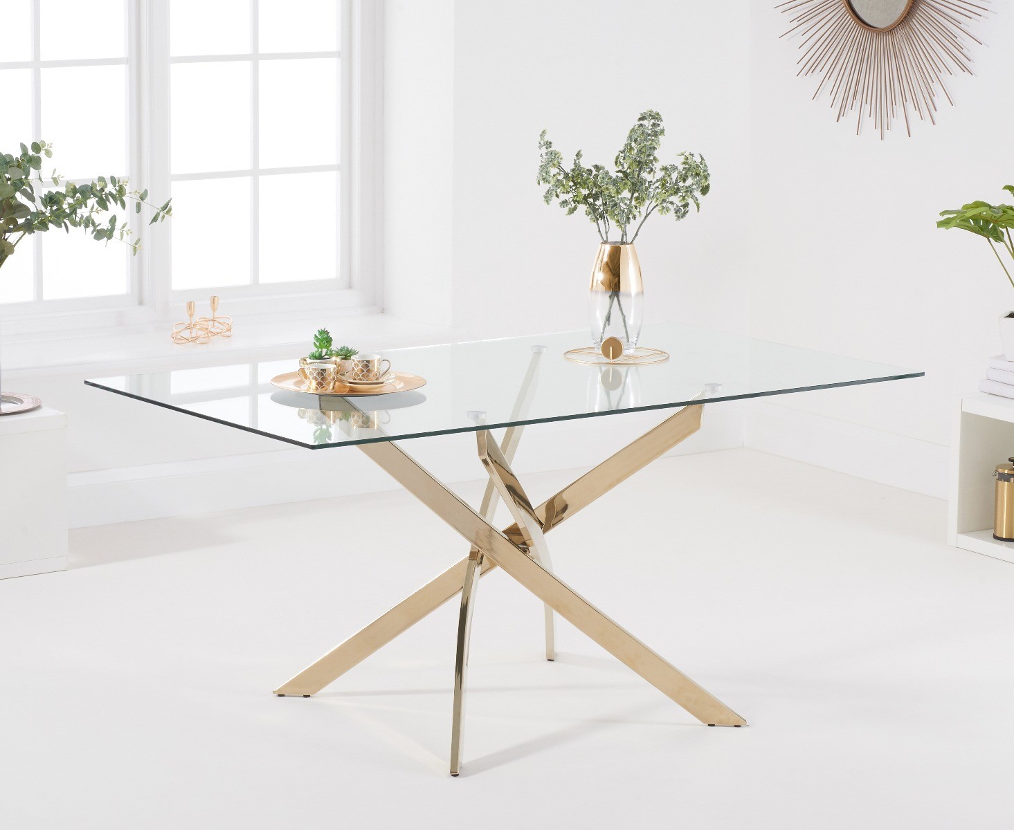 Denver 160cm Rectangular Glass Gold Leg Dining Table