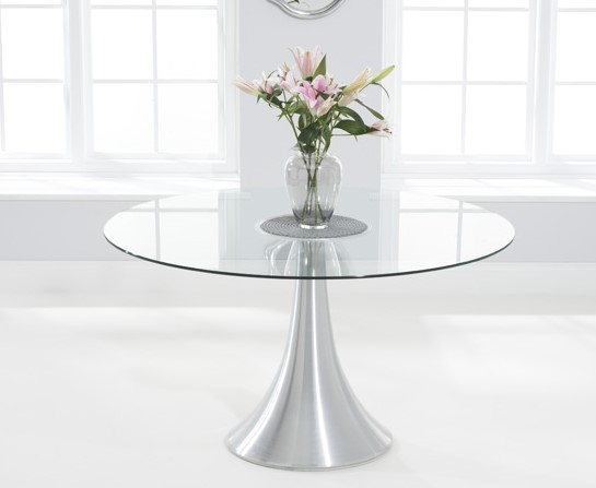 Product photograph of Paloma 135cm Round Glass Dining Table from Oak Furniture Superstore