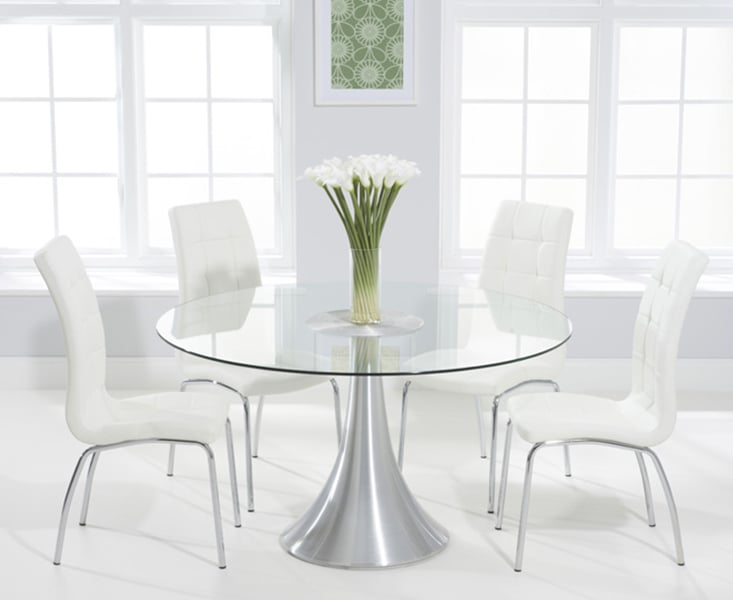 Paloma 135cm Round Glass Dining Table With 4 Red Enzo Chairs