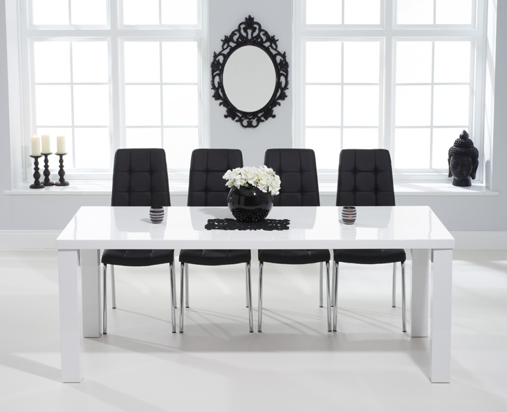Atlanta 200cm White High Gloss Dining Table With 10 Black Enzo Chairs