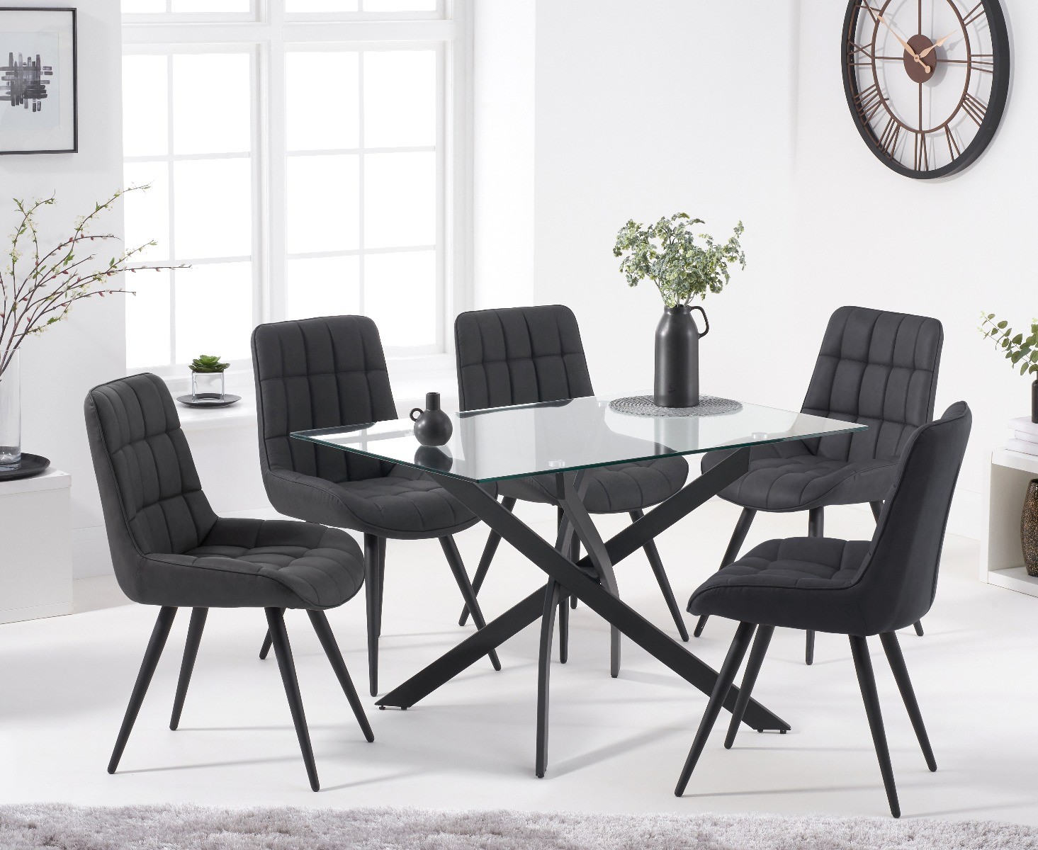 An image of Mara 120cm Rectangular Glass Dining Table with Heidi Chairs - Brown, 4 Chairs