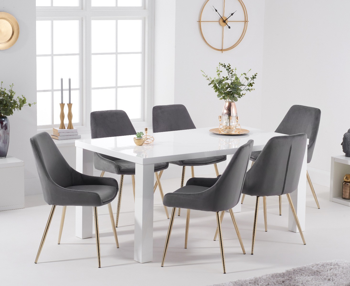 Product photograph of Atlanta 160cm White High Gloss Table With 8 Blue Lola Velvet Chairs from Oak Furniture Superstore