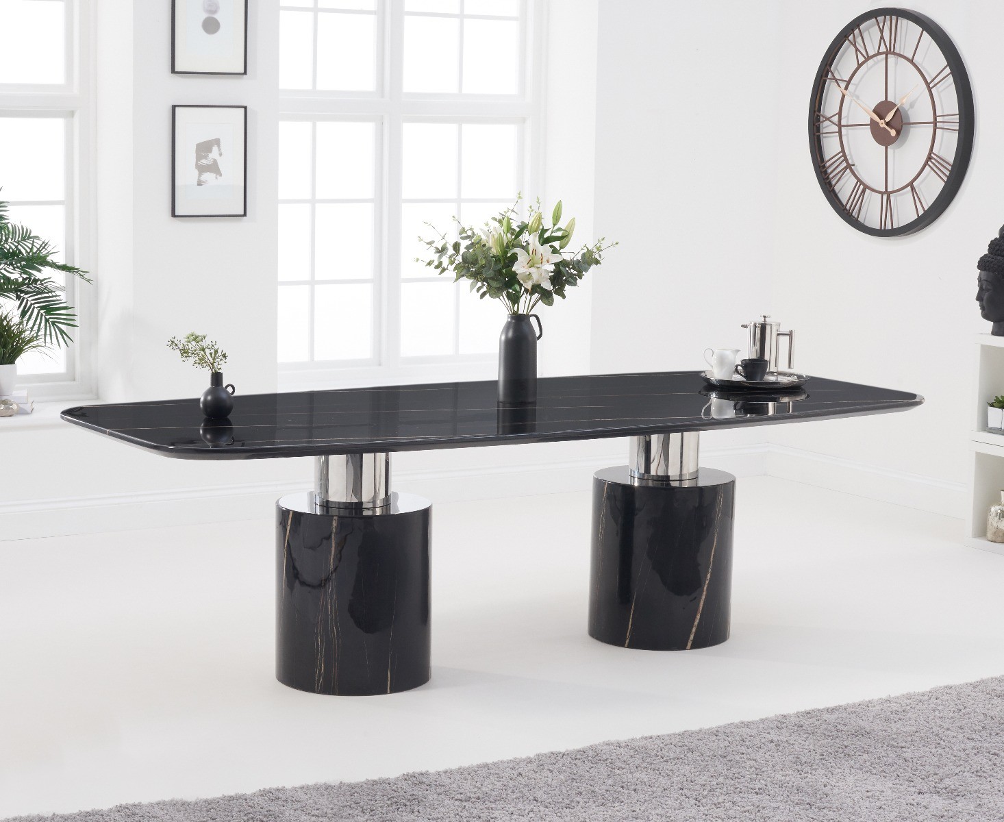 Product photograph of Antonio 260cm Black Marble Dining Table from Oak Furniture Superstore