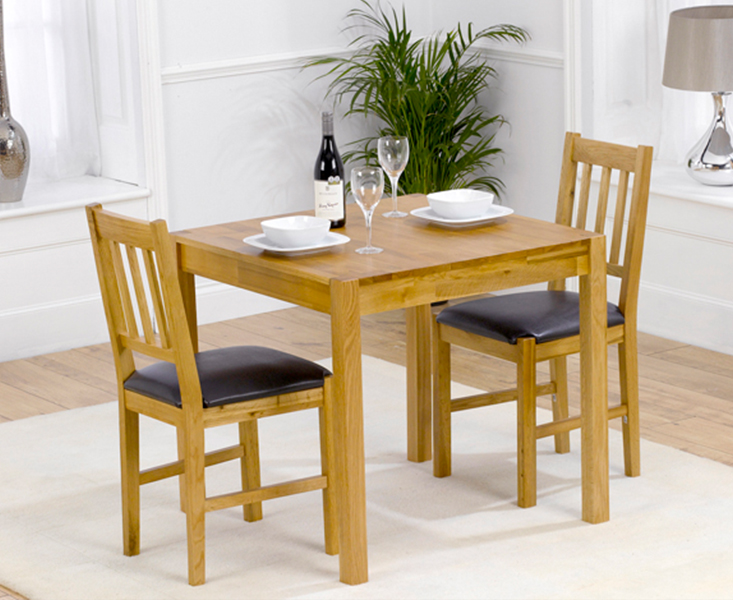 Oxford 80cm Solid Oak Dining Table With 2 Brown Oxford Chairs