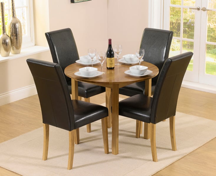 Oxford 90cm Solid Oak Drop Leaf Extending Dining Table With 4 Brown Albany Chairs