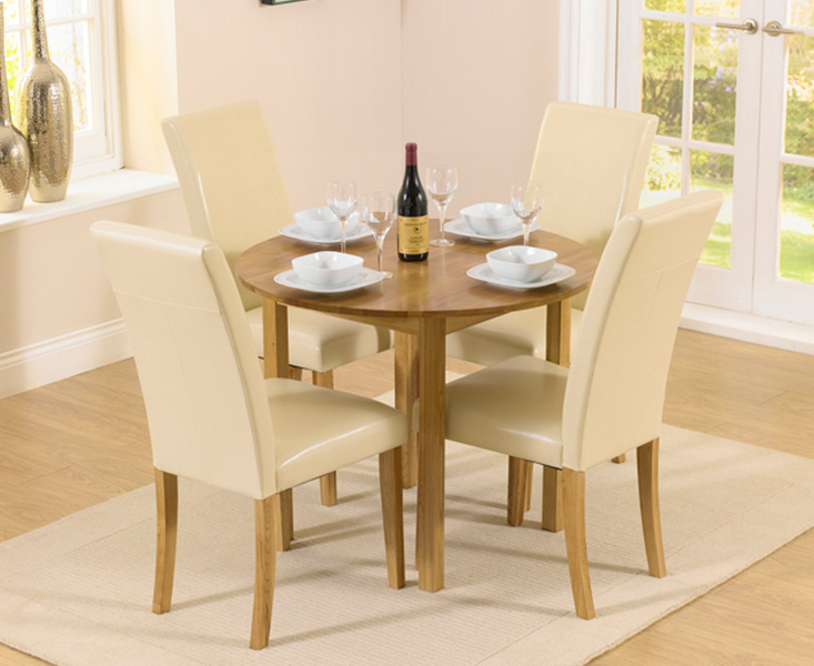 Oxford 90cm Solid Oak Drop Leaf Extending Dining Table With 4 Cream Olivia Chairs