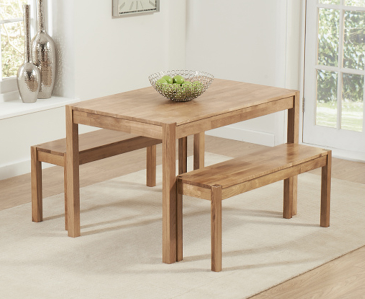 Product photograph of Oxford 120cm Solid Oak Dining Table With Benches from Oak Furniture Superstore