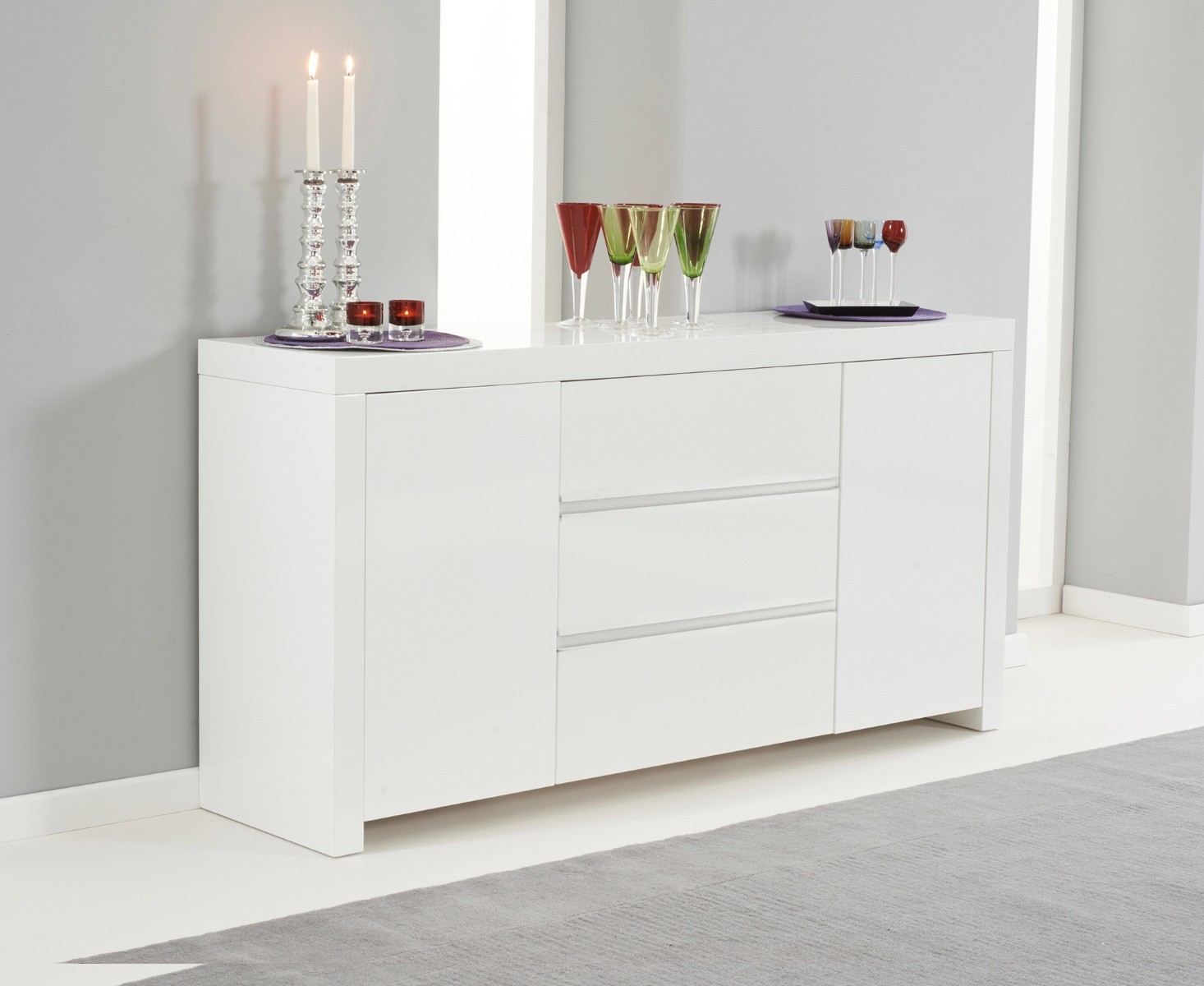 Product photograph of Hampstead 2 Door 3 Drawer White High Gloss Sideboard from Oak Furniture Superstore