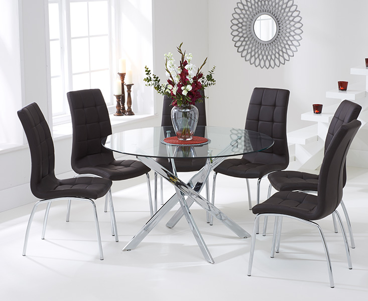 Product photograph of Denver 120cm Glass Dining Table With 4 Black Enzo Chairs from Oak Furniture Superstore