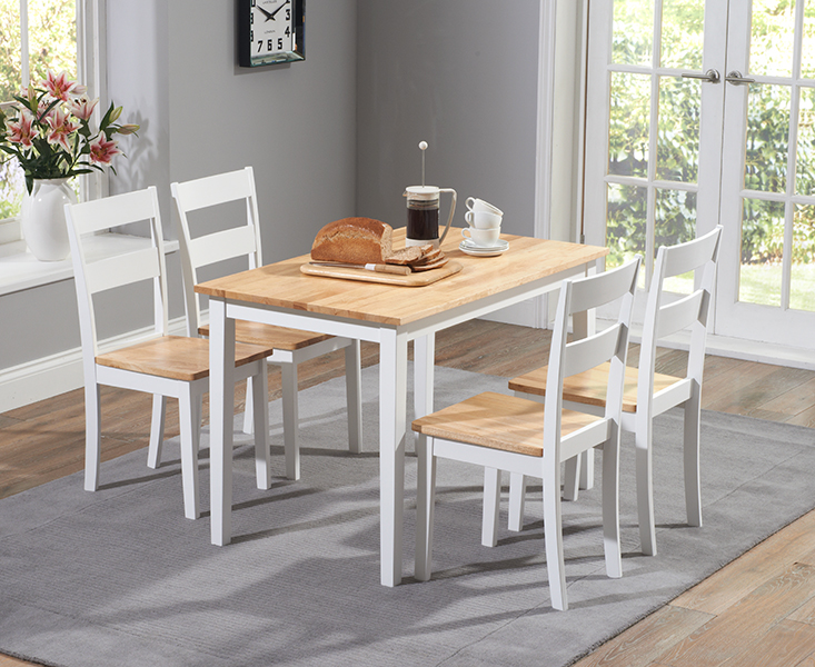 Product photograph of Chiltern 114cm Oak And White Painted Dining Table Set With 4 Oak And White Chairs from Oak Furniture Superstore