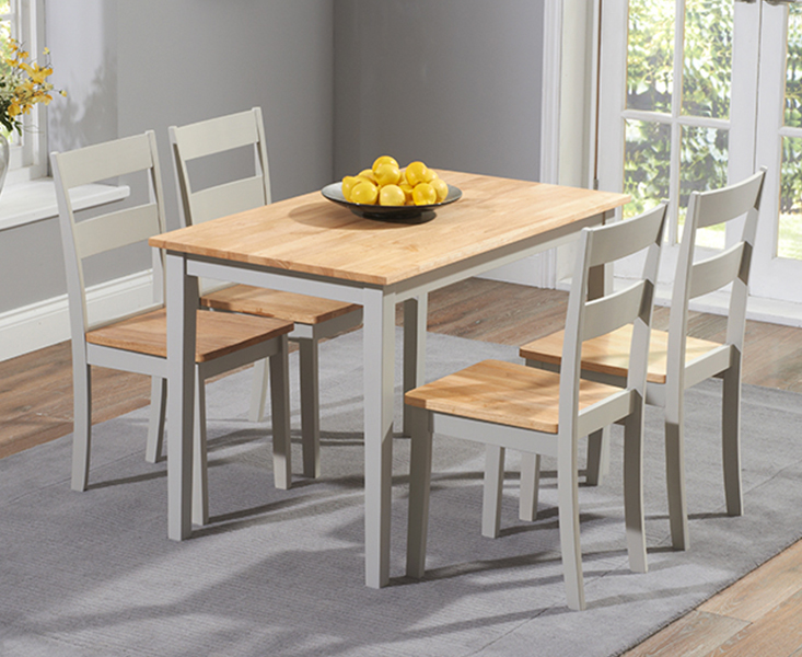 Product photograph of Chiltern 114cm Oak And Grey Painted Dining Table Set With 6 Oak And Grey Chairs from Oak Furniture Superstore