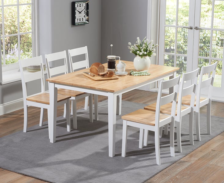 Chiltern 150cm Oak And White Painted Dining Table Set With 8 Oak And White Chairs