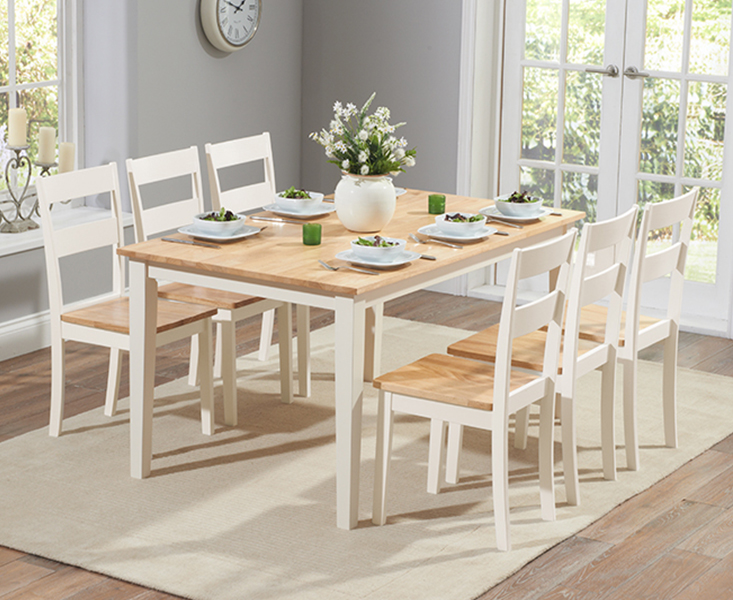 Product photograph of Chiltern 150cm Oak And Cream Painted Dining Table And 4 Cream Chairs from Oak Furniture Superstore