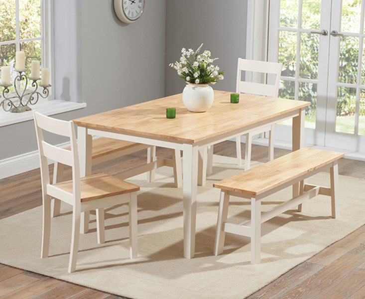 Chiltern 150cm Oak And Cream Painted Dining Set With Benches And Chairs