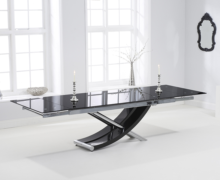 Product photograph of Hilton 210cm Extending Black Glass Dining Table from Oak Furniture Superstore
