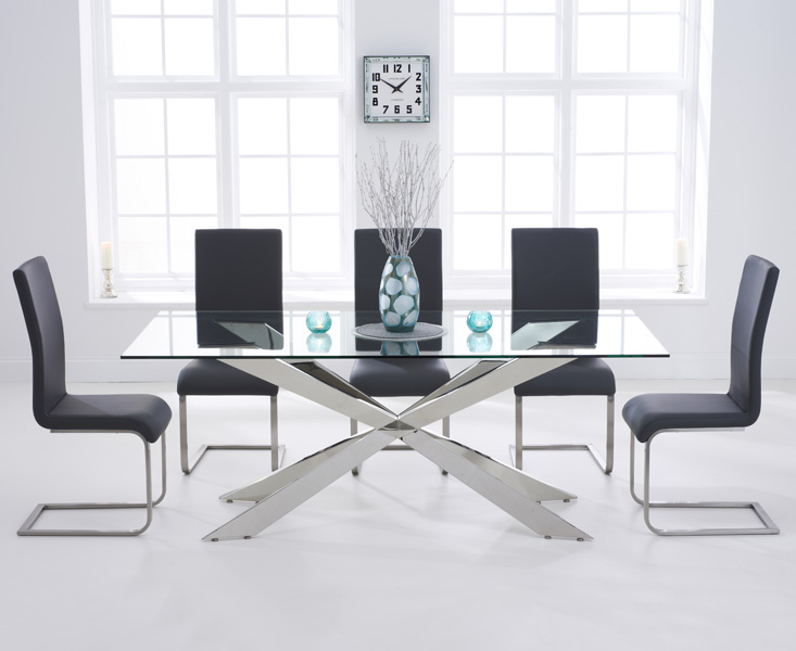 Juniper 200cm Glass Dining Table With 8 Grey Malaga Chairs