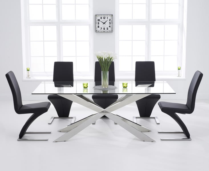 Juniper 200cm Glass Dining Table With 8 Black Hampstead Z Chairs