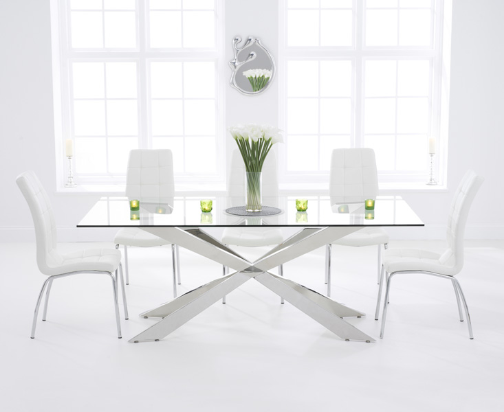 Product photograph of Canova 200cm Glass Dining Table With 8 Black Enzo Chairs from Oak Furniture Superstore