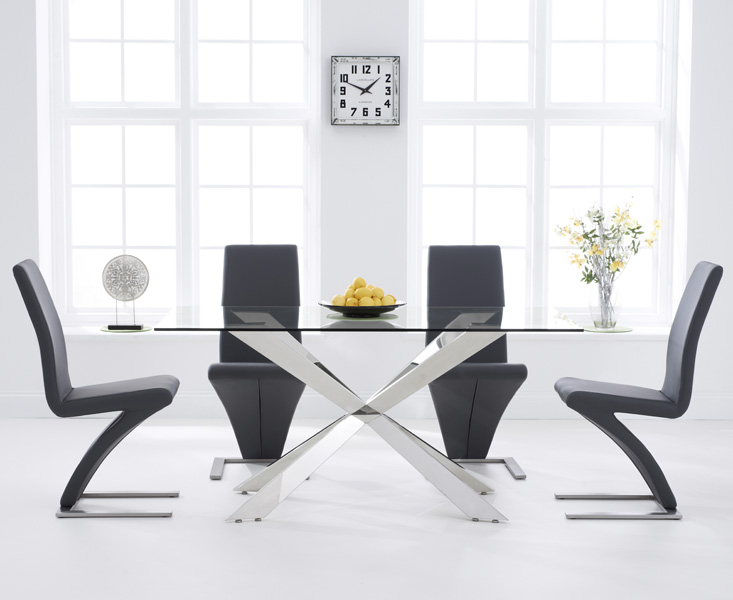 Product photograph of Juniper 160cm Glass Dining Table With 8 Grey Hampstead Z Chairs from Oak Furniture Superstore