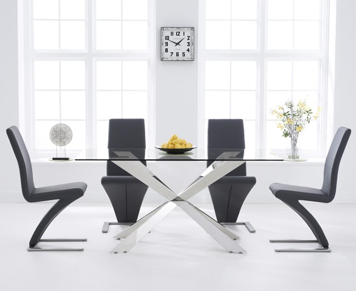 Product photograph of Juniper 160cm Glass Dining Table With 4 Grey Hampstead Z Chairs from Oak Furniture Superstore