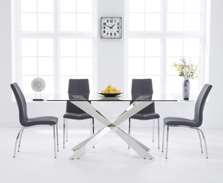 Juniper 160cm Glass Dining Table With 4 Ivory White Cavello Chairs