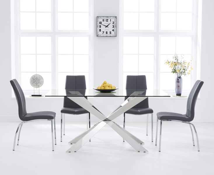 Juniper 160cm Glass Dining Table With 4 Black Cavello Chairs