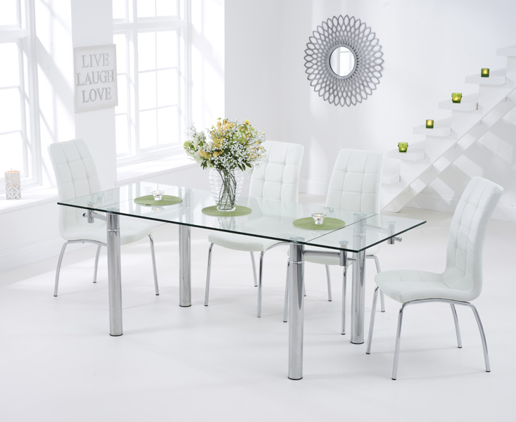 Geneva 140cm Glass Extending Dining Table With 4 Black Enzo Chairs
