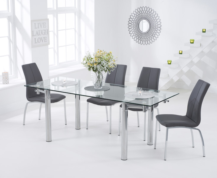 Geneva 140cm Glass Extending Dining Table With 4 Black Cavello Chairs