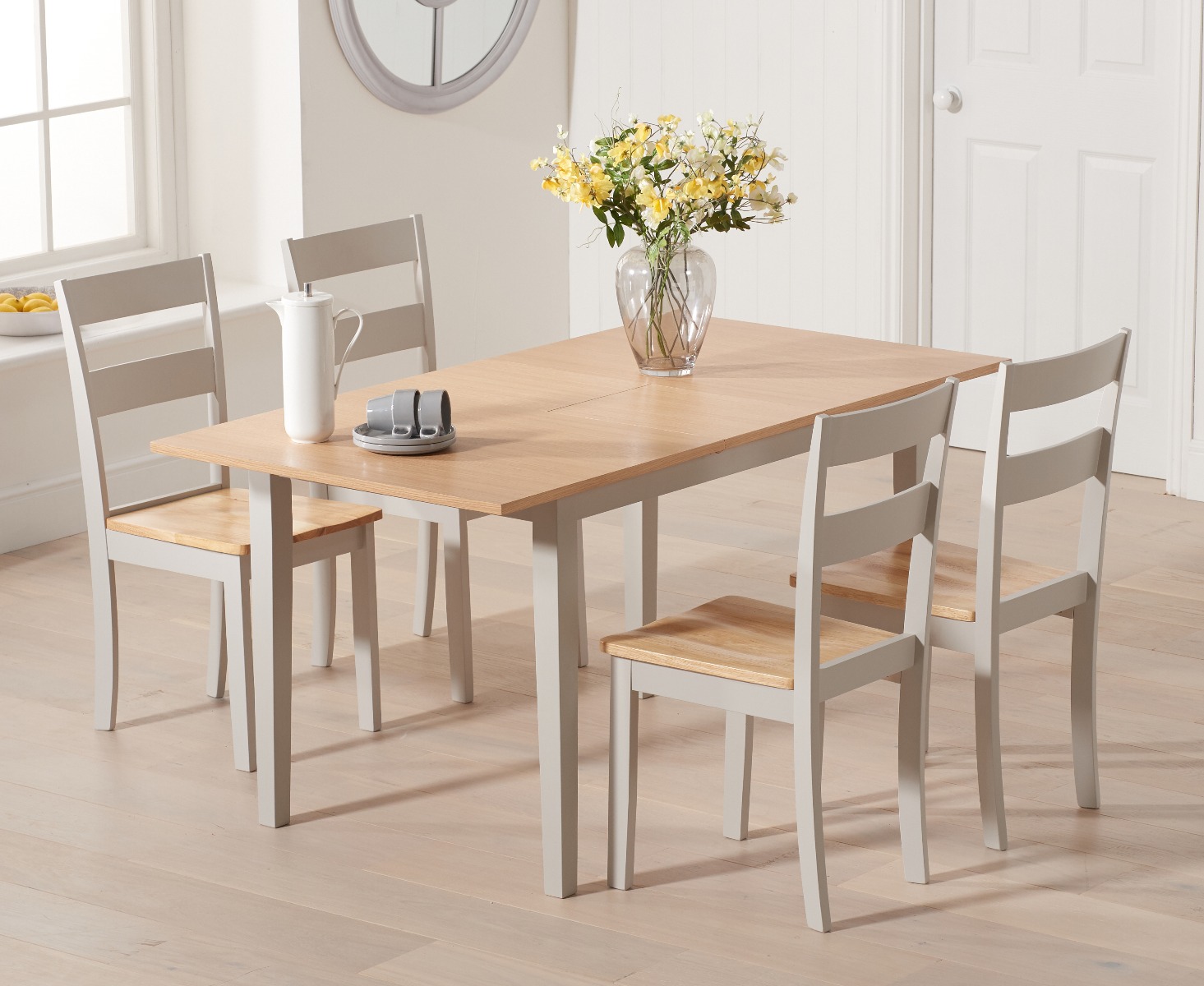 Chiltern 120cm Extending Grey And Oak Painted Table With 4 Oak And Grey Chiltern Chairs