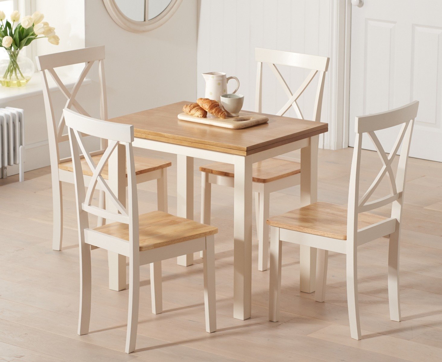 Hastings Extending Cream And Oak Painted Table With 4 Cream Epsom Chairs