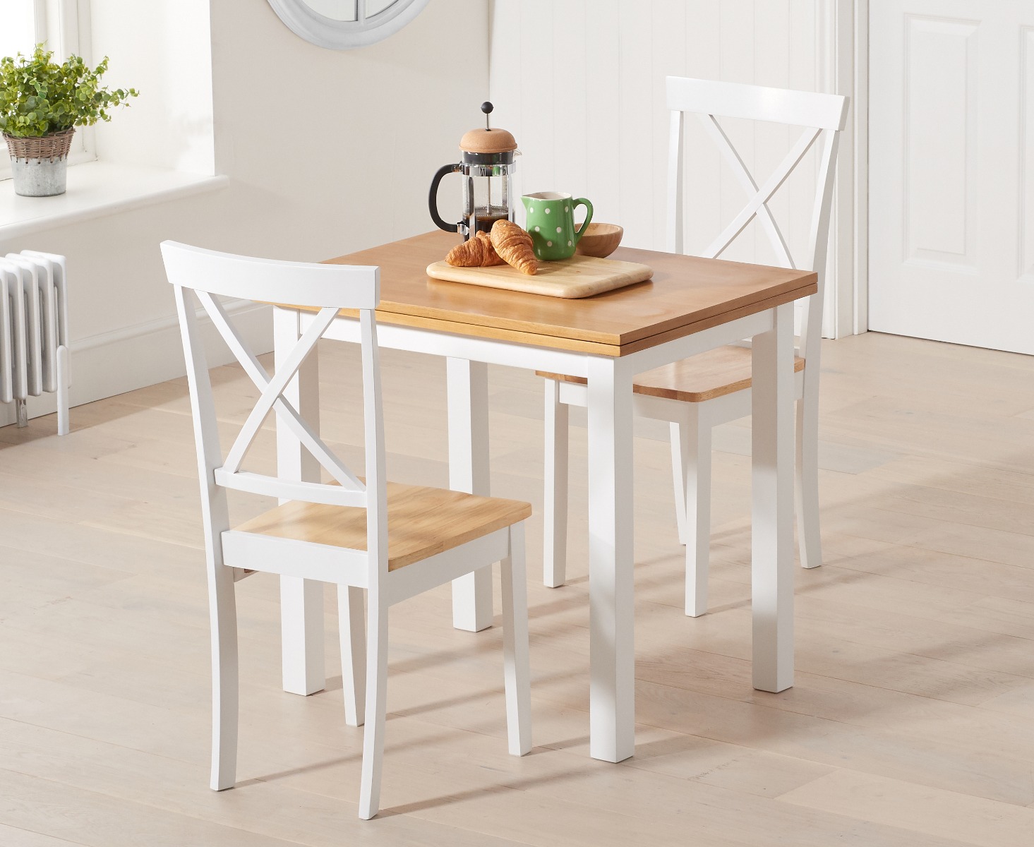 Hastings Extending White And Oak Painted Table With 2 Oak And White Epsom Chairs