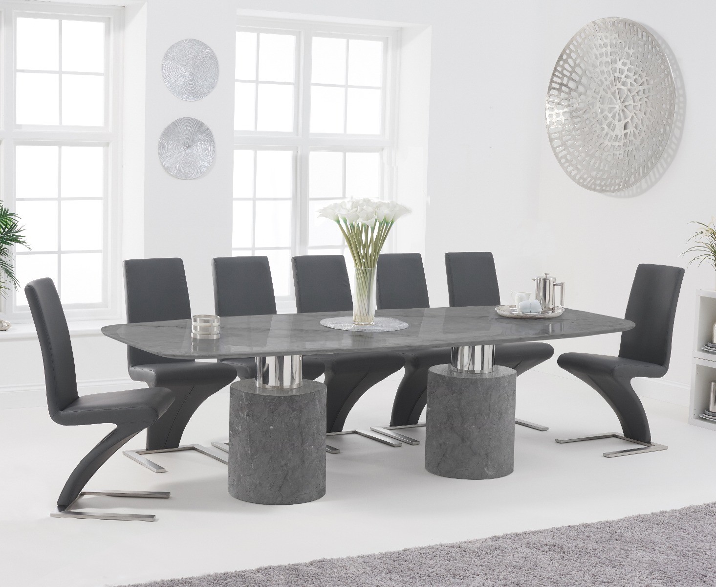 Product photograph of Antonio 260cm Grey Marble Dining Table With 12 Grey Hampstead Z Chairs from Oak Furniture Superstore