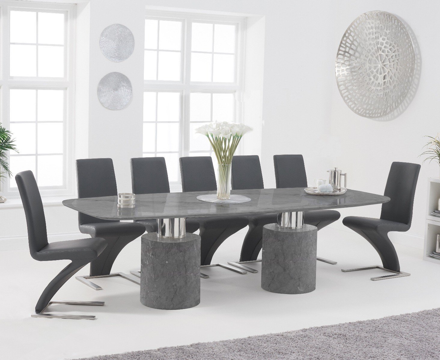 Save 34 Antonio 260cm Grey Marble Dining Table With 6 Grey