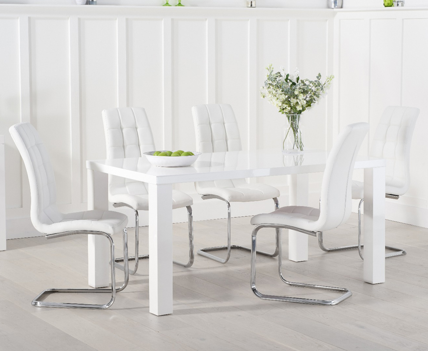 Product photograph of Atlanta 160cm White High Gloss Dining Table With 8 Black Vigo Chairs from Oak Furniture Superstore