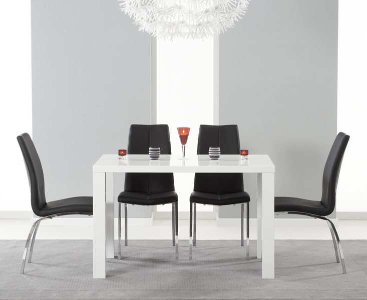 Atlanta 120cm White High Gloss Dining Table With 4 Ivory White Cavello Chairs