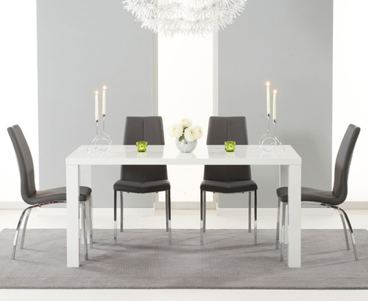 Atlanta 160cm White High Gloss Dining Table With 4 Ivory White Cavello Chairs