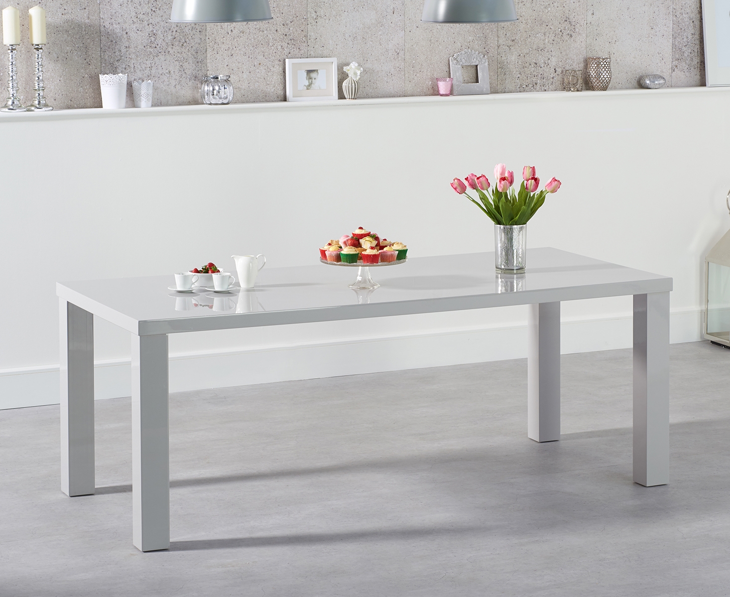 Product photograph of Atlanta 200cm Light Grey High Gloss Dining Table from Oak Furniture Superstore