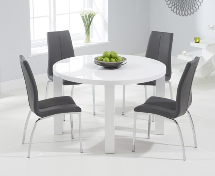 Atlanta 120cm Round White High Gloss Dining Table With 4 Ivory White Cavello Chairs