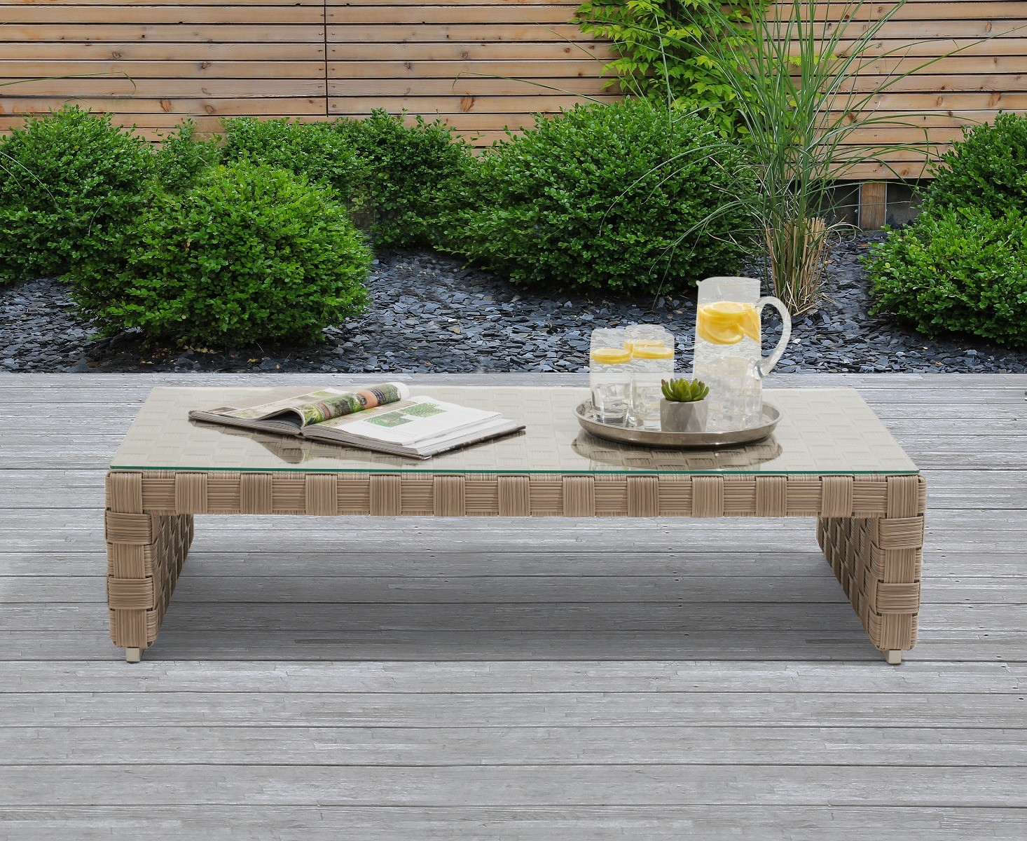 An image of Cardinal Taupe and Brown Rattan Wicker Garden Coffee Table