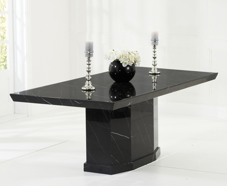 Product photograph of Carvelle 200cm Black Pedestal Marble Dining Table from Oak Furniture Superstore
